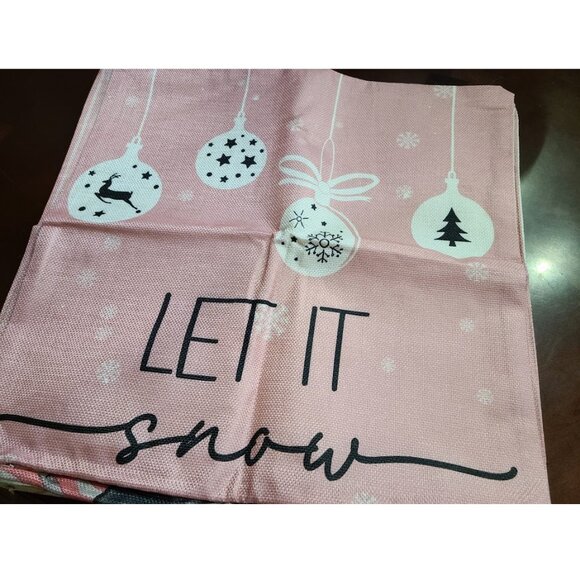 Christmas Pillow Covers Pink Santa Decoration Set Of 4 Accent Holiday Xmas Decor - Picture 12 of 16